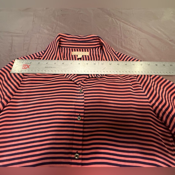 Banana Republic 100% Silk Coral Pink/Navy Blue Striped Button Down Shirt Size XS - Picture 10 of 10